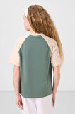 Açık Yeşil O Yaka  Pamuklu Baskılı Oversize Fit Kız Çocuk T-Shirt - 75179