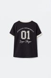 Siyah Omuz Biye Detaylı Baskılı Kız Çocuk T-Shirt - 75181