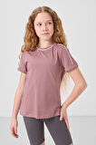 Gül Kurusu Pamuklu O Yaka Standart Fit Basic Kız Çocuk T-Shirt - 75177