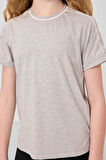 Gri Melanj Pamuklu O Yaka Standart Fit Basic Kız Çocuk T-Shirt - 75177