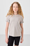 Gri Melanj Pamuklu O Yaka Standart Fit Basic Kız Çocuk T-Shirt - 75177