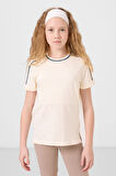 Ekru Pamuklu O Yaka Standart Fit Basic Kız Çocuk T-Shirt - 75177