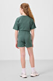 Açık Yeşil Pamuklu Yumuşak Dokulu Standart Fit Basic Kız Çocuk Şort Takım - 75184