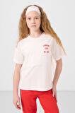Ekru-Fiesta O Yaka Baskılı Lastik Paçalı Standart Fit Kız Çocuk Eşofman Takım - 75186