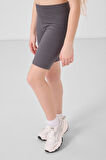 Koyu Gri Pamuklu Kısa Paça Standart Fit Basic Kız Çocuk Tayt - 75188