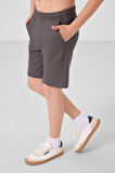 Koyu Gri Pamuklu Yumuşak Dokulu Standart Fit Basic Erkek Çocuk Şort - 11289