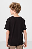 Siyah Pamuklu Yumuşak Dokulu Oversize Baskılı Erkek Çocuk T-Shirt - 11285