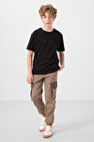 Siyah Pamuklu Yumuşak Dokulu Oversize Baskılı Erkek Çocuk T-Shirt - 11285
