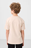 Bej Pamuklu Yumuşak Dokulu Oversize Baskılı Erkek Çocuk T-Shirt - 11285