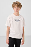 Ekru Pamuklu Yumuşak Dokulu Oversize Baskılı Erkek Çocuk T-Shirt - 11285