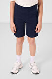 Ekru-Lacivert Pamuklu Oversize Fit Dokuma Hafif Esnek Chino Erkek Çocuk Şort Takım - 11278