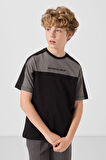 Siyah Pamuklu Yumuşak Dokulu Oversize Fit Baskılı Erkek Çocuk T-Shirt - 11290