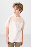 Ekru Pamuklu Yumuşak Dokulu Oversize Fit Baskılı Erkek Çocuk T-Shirt - 11290