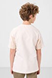 Ekru Pamuklu Yumuşak Dokulu Oversize Fit Baskılı Erkek Çocuk T-Shirt - 11290