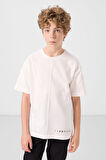 Ekru Pamuklu Yumuşak Dokulu Oversize Basic Erkek Çocuk T-Shirt - 11297