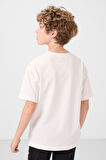 Ekru Pamuklu Yumuşak Dokulu Oversize Basic Erkek Çocuk T-Shirt - 11297