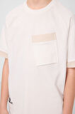 Ekru Pamuklu Yumuşak Dokulu Oversize Cep Detaylı Erkek Çocuk T-Shirt - 11295