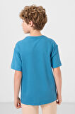 Petrol Mavi Pamuklu Yumuşak Dokulu Oversize Basic Erkek Çocuk T-Shirt - 11297