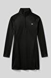 Siyah Yarım Fermuarlı Dik Yaka Standart Kalıp Kadın Sporcu Tunik - 97309