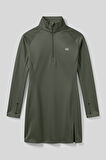 Haki Yarım Fermuarlı Dik Yaka Standart Kalıp Kadın Sporcu Tunik - 97309