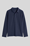 Lacivert Polo Yaka Basic Uzun Kollu Erkek Çocuk T-Shirt - 11170