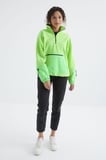 Neon Yeşil Etek Ucu Büzgülü Yarım Fermuarlı Oversize Kadın Polar Sweatshirt - 97238