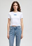 Mavi Miav Baskılı Beyaz Crop Tişört 1612453-620