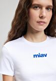Mavi Miav Baskılı Beyaz Crop Tişört 1612453-620