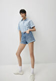 Cherry 90lar Gölgeli İndigo Mavisi Jean Şort 1410022-87070