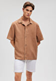 Keten Karışımlı Kahverengi Gömlek 0210885-70369
