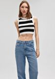 Mavi Çizgili Crop Triko Top 1710098-85407