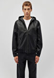 Kapüşonlu Siyah Suni Deri Ceket 0110437-900