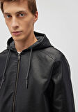 Kapüşonlu Siyah Suni Deri Ceket 0110437-900