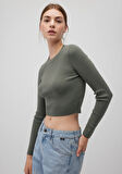 Bisiklet Yaka Haki Crop Kazak 1710474-70123