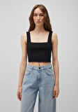 Kare Yaka Siyah Crop Top 1612657-900