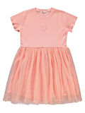 Civil Girls Kalp Baskılı Tüllü 6-9 Yaş Elbise - Pudra 9-10 Yaş