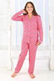 Düğmeli Kız Uzun Kollu 'Hoho' Model Pijama Takımı