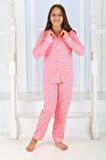 Düğmeli Kız Uzun Kollu 'Hoho' Model Pijama Takımı