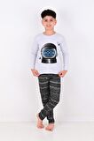 Erkek Çocuk Pijama Takımı Moon Uzun Kollu Pamuklu