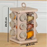 Porsima 1079 Kare Prizma Döner Standlı Döner Kapaklı 12'li Cam Baharatlık-Düzenleyici Organizer-Cappuccino