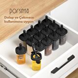 Porsima 1104 Kaydırmalı Kaşıklı Sızdırmaz Kapaklı Etiketli Yağdanlıklı 14'lü Baharatlık Seti Siyah