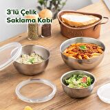 Porsima Parma 3'lü Şeffaf Sızdırmaz Kapaklı Paslanmaz Çelik Saklama Kabı
