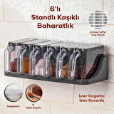 Porsima 1182 Standlı Kaşıklı Kapaklı Baharatlık Seti 6'lı Antrasit