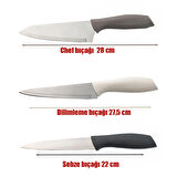 Porsima 3156 - 3'lü Bıçak Seti Meyve, Et Doğrama Bıçağı Şef Bıçakları Kaliteli Sağlam Bıçaklar 28 x 27.5 x 22  Kapiçino-Antrasit-Krem