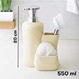 Porsima 277745 Tezgah Üstü Krem Sıvı Sabunluk Fırçalı Süngerlikli Sabunluk (550ml) 20cm