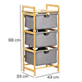 Porsima 2059 3 Katlı Çok Amaçlı Çekmeceli Organizer Dolap Ahşap Bambu Ayaklı 3 Hazneli Düzenleyici Kumaş Askılı Organizer Oyuncak Sepeti Banyo Mutfak Düzenleyicisi
