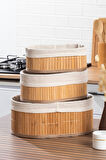 Posima 2082 Oval 3lü Pinterest Sepet Bambu Sepet seti Dekoratif Banyo Mutfak Düzenleyici Organizeri 