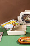 Porsima 3111 Paslanmaz Çelik 3 Bölmeli Vakumlu Yemek Termosu Beslenme Kutusu Taşınabilir Lunch Box Sefer Tası - Krem