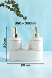 Porsima 3116 Gold Kapaklı Porselen Süngerli 2li Sıvı Sabunluk – Beyaz 350+350 ml