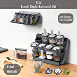 Porsima 8li-6lı Etiketli Kendinden Yapışkanlı Tezgah Üstü Kaşıklı Standlı Döner Kapaklı Baharatlık Seti 